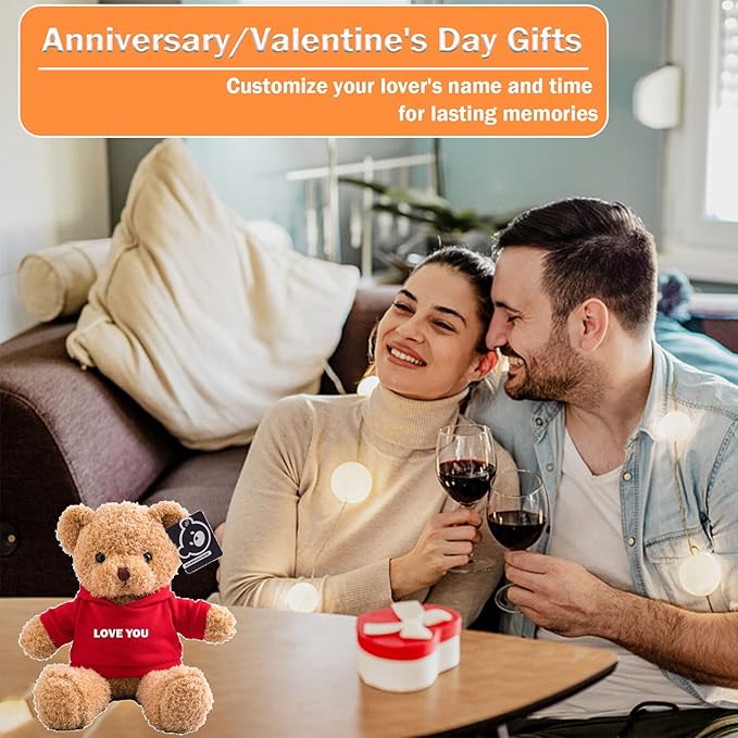 Personalized Teddy Bear with Text+Photo, Valentines Bear Stuffed Animal Plush Toys as Personalized Gifts for Women Men on Valentines' Day Birthday Anniversary Christmas Day（12 inch-Text+Photo