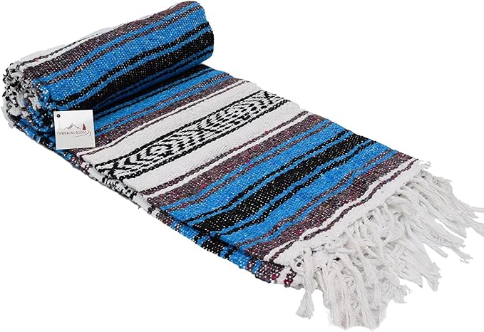 Open Road Goods Bulk Falsa Blankets - Handwoven Authentic Mexican Falsa - Great for Weddings, Yoga, Beach, Picnics, or Mexican Throw! (Bright Blue, 15 Pack)