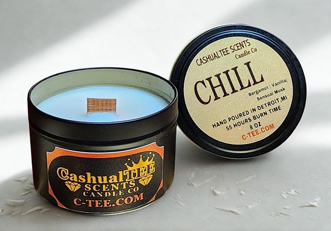 Luxury Handcrafted Bergamot, Vanilla, and Musk CHILL Scented Candle | Aromatherapy Crackling Wood Wick Long-Lasting Coconut Apricot Creme Wax Candles | 8oz-55hr Burntime | Perfect for Any Occasion