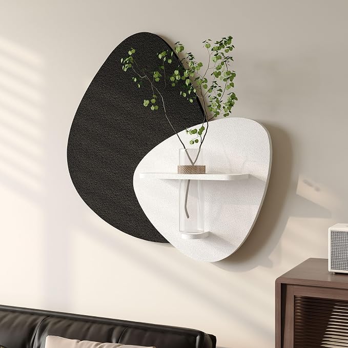 Cuspin 3D Textured Black and White Wall Art with Vase and Shelf, 1 Piece | Modern minimalist wall decor, Abstract art wall decor, Sculptural wall art for living room bedroom dining room hallway decor