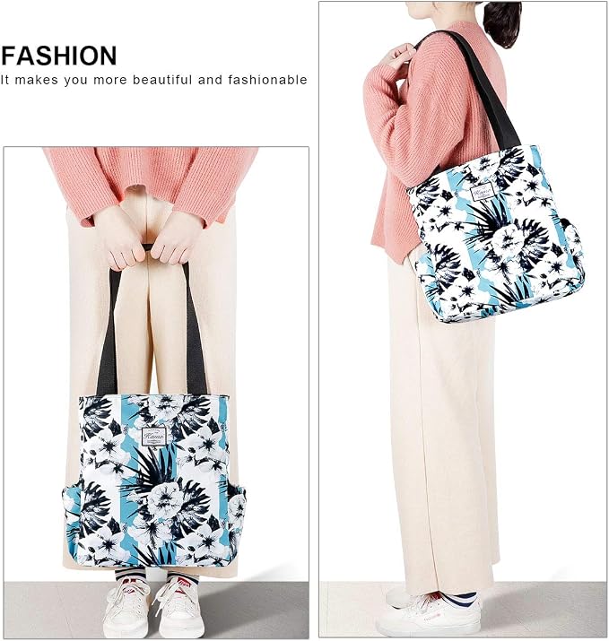 KAMO Floral Tote Bag - Waterproof Lightweight Handbags Travel Shoulder Bag for Hiking Yoga Gym Swimming Travel Beach