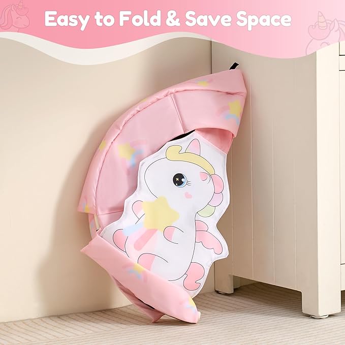 FUNLIO 27" Unicorn Mini Trampoline for Toddlers, Small Trampoline with Safety Handle, Rainbow Fairy Unicorn Jumping Toy for Younger Kids, Foldable & Portable for Indoor/Outdoor Fun, CPC&CE Certified