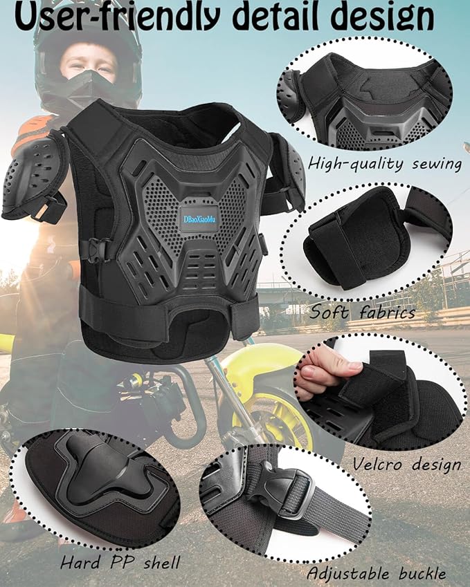 Kids Dirt Bike Gear, Youth Motocross Armor Protective Vest Suit，Children Chest Back Knee Elbow Protection for Cycling ATV