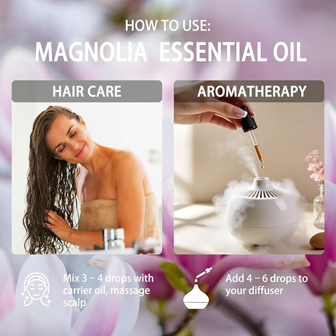 Magnolia Essential Oil - Magnolia Oil for Diffuser, 4 Fl Oz(120ml) | Candle Making, Soap Making, aroma, Strong Scent, Pure, Natural, Home Fragrance, Massage