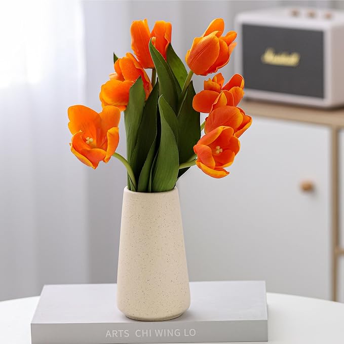 Simple Boho Ceramic Flower Vase for Home Decor (Beige,Small) | 6'' Modern Neutral Vase for Flower Plant Pampas Grass, Fit for Table Shelf Centerpieces, Living Room Kitchen Wedding Gift