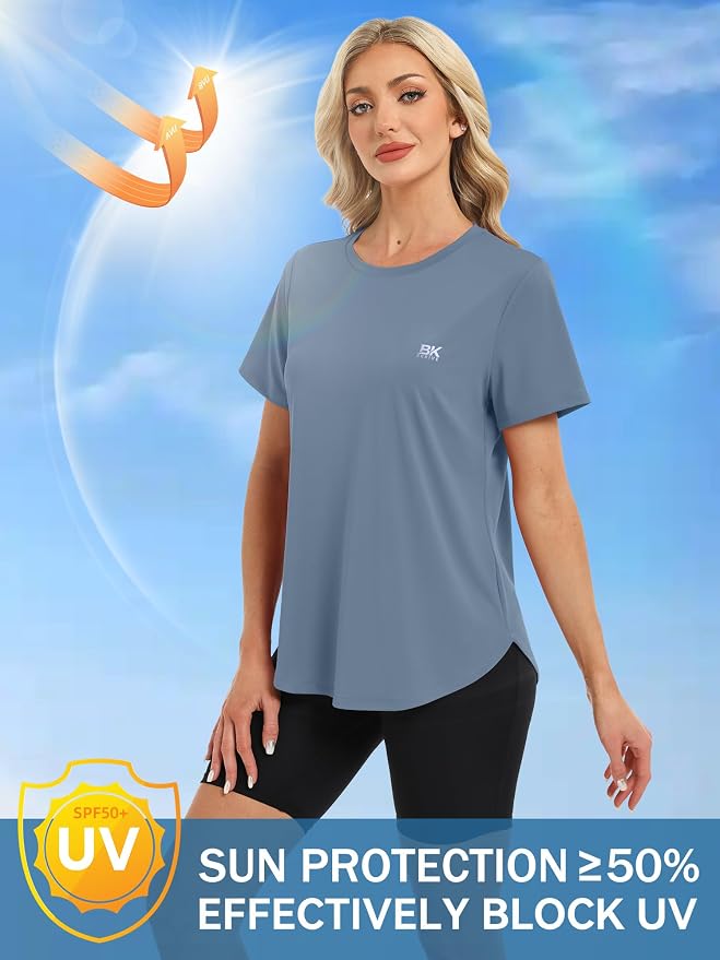 BKRIVE Workout Tops for Women UPF 50+ Quick Dry Shirts (S-3XL) | Ideal for Hiking, Yoga, Running, Gym workouts, Pilstes, Tennis & Travel. Lightweight, Breathable & Moisture wicking