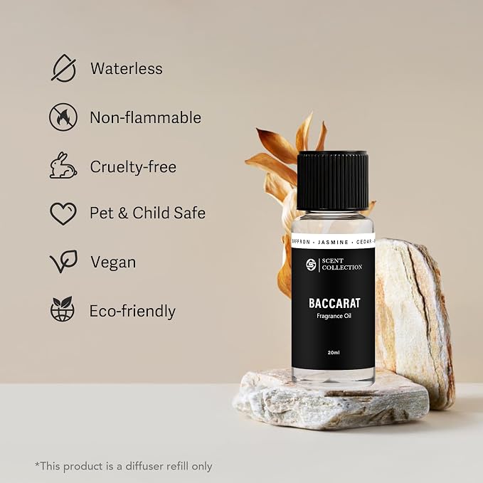 Luxury Hotel Scent Baccarat Diffuser Oil Waterless Essential Aromatherapy for Cold Air & Car Diffusers – Long Lasting Refill for Large Room & Home - Signature Saffron Cedar(20ml/0.68Fl oz)