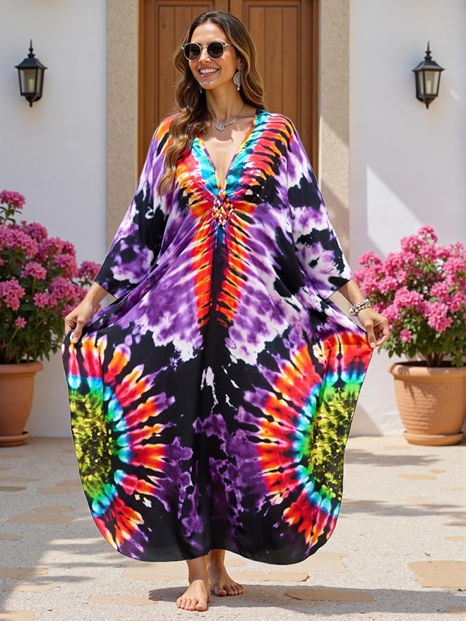 Mumu Dresses for Women Plus Size, Bohemian Kaftan Beach Cover Up Long Maxi Nightgown Soft Loungewear