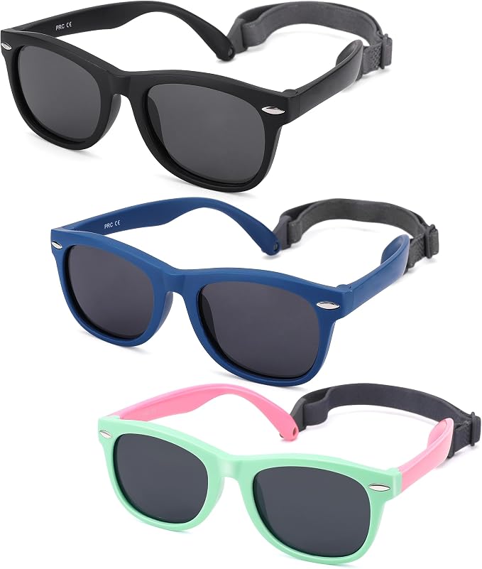 Polarized Baby Sunglasses with Strap - Unbreakable Flexible Infant Sunglasses for Toddlers Age 0-24 Months