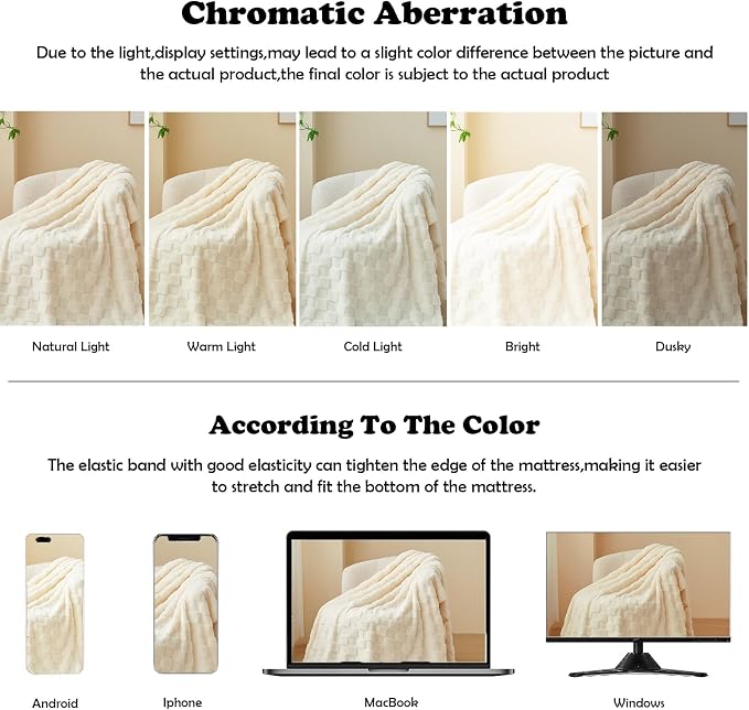 NEWCOSPLAY 3D Checkered Flannel Queen Blanket, Ivory Checkered, 90"x90" | Super Soft Cute Lightweight Decorative Premium Silky Fleece Blanket for Couch Sofa Bed, Gift for Women Men, All Season Use