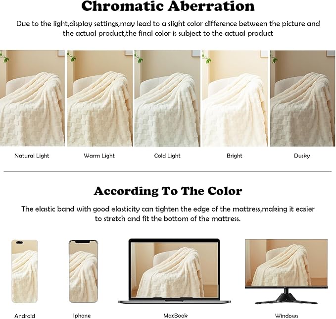 NEWCOSPLAY 3D Checkered Flannel King Blanket, Ivory Checkered, 90"x110" | Super Soft Cute Lightweight Decorative Premium Silky Fleece Blanket for Couch Sofa Bed, Gift for Women Men, All Season Use