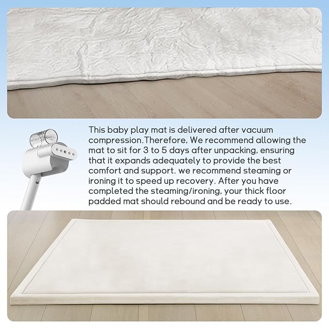 Baby Play Mat for Floor Nursery Rug Muscle Mat Area Rug Playroom Rug 79"x138" Playpen Mat Elastic Foam 1.3" Thick Crawling Mat for Babies,Toddlers, Infants, Kids,Cream
