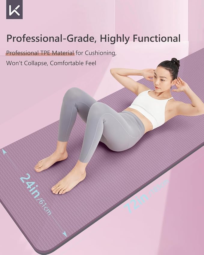 KEEP Yoga Mat 7mm Thick Non Slip - Extra Cushion TPE Exercise Mat for Home Workout & Pilates, Eco Friendly Knee Protection, 72"x24" Large Fitness Mat with Carrying Strap