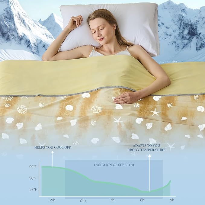 Cooling Blanket Throw Size (50"x70"), Double Sided Ice Cold Blanket for Hot Sleepers, Transfer Heat to Keep Cool, Soft Lightweight for Night Sweats, Bed & Couch, Ocean Design