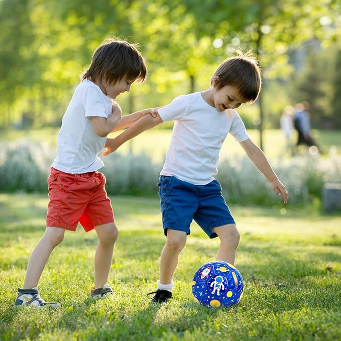 INPODAK Size 3 Soccer Ball for Toddler and Kids, Cartoon Astronaut Blue Ball for Kids 2-8, with Pump, Mesh Bag and Gift Box for Birthdays, Parties and Operation Christmas Child Shoebox