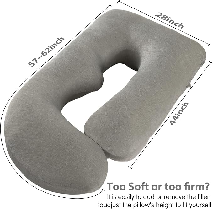 Elover Cooling Pregnancy Pillows for Sleeping,U Shaped Full Body Pillow with Removable Cover,Pregnant Women Must Haves,Maternity Essential,Black Grey