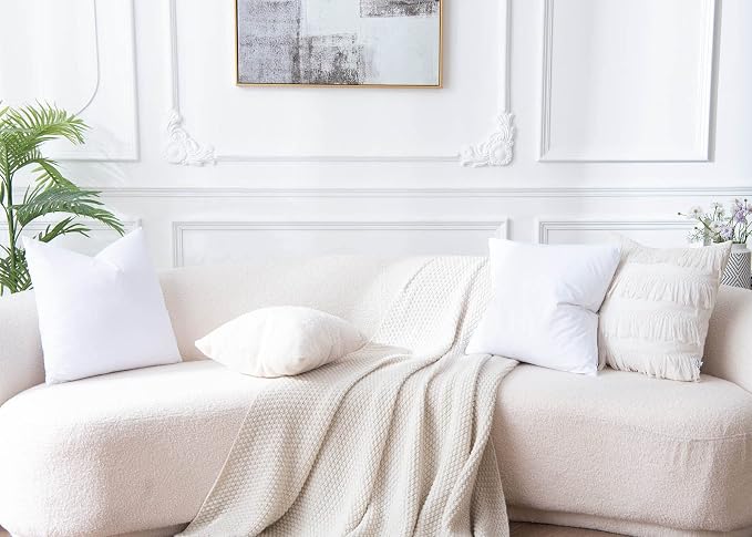 White 26x26 Throw Pillow Covers Decorative Velvet Couch Covers Set of 2 | JUSPURBET Cozy Soft Pillowcases with Invisible Zipper for Modern Couch Sofa Bed Living Room Bedroom Home Decor
