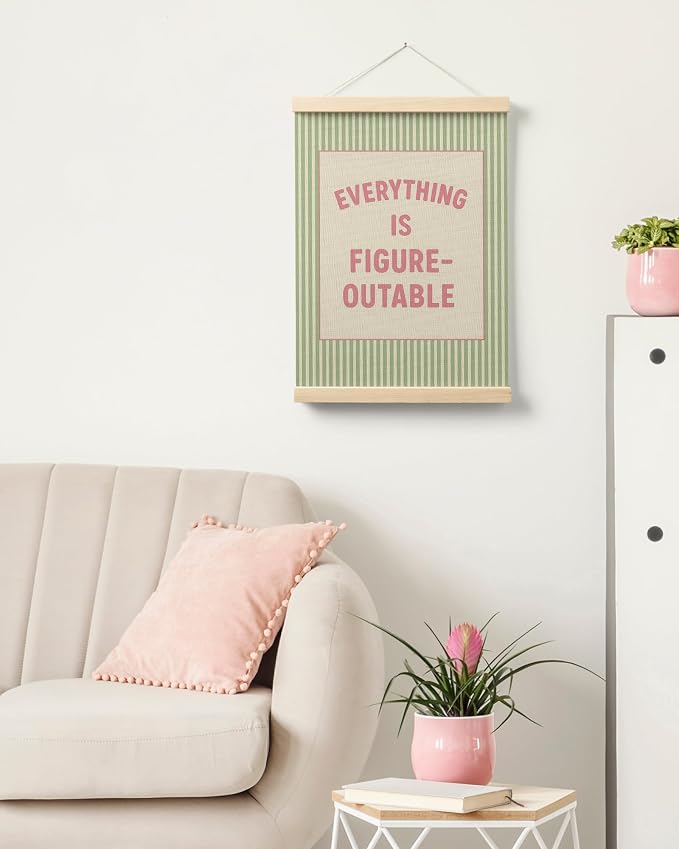 FGFK Everything Is Figureoutable Positive Affirmations Wall Art Poster Hanger Frame, Preppy Pink and Green Inspirational Canvas Prints Framed Wall Decor for Office Classroom Home Bedroom, 12x16 Inch