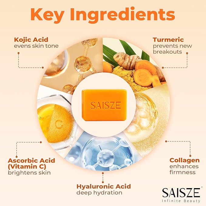 Turmeric Soap, Kojic Acid Soap Bar, 4oz x 2 BARS, Kojic Acid and Turmeric Soap Dark Spots Remover for Face and Body, Brightening, Hyperpigmentation