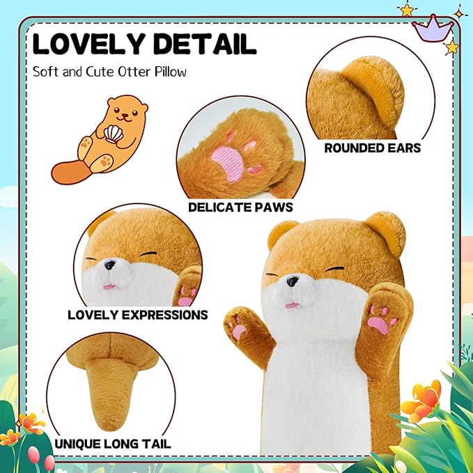 Long Otter Plush Pillow, 25.2'' Weighted Stuffed Animal Pillow Cute Kawaii Standing Sea Otter Body Plush Toy Soft Embrace Baby Otter Stuffed Animal Birthday for Girl Yellow