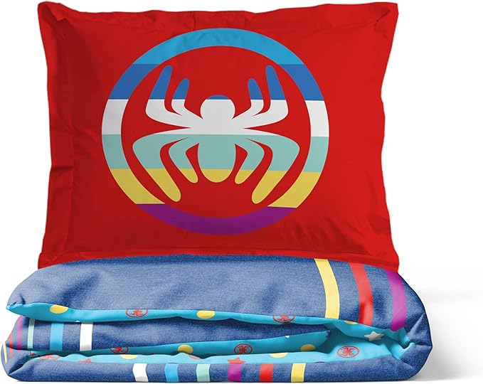 Jay Franco Kids Duvet Cover Set – 3 Piece Super Soft Bedding with Sham Pillowcase, Cover ONLY Comforter Not Included, Blue - Spidey & Friends, Queen