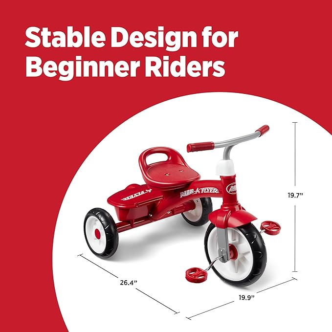 Radio Flyer Red Rider Trike for Ages 2.5–5, Three Wheel Toddler Bike, Kids Tricycle, Outdoor Riding Toy, Durable Steel Frame, Adjustable Seat, Classic Red, Amazon Exclusive