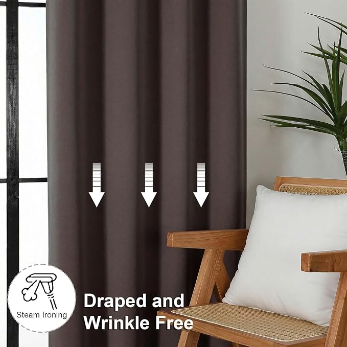 Simplebrand Ava Blackout Curtains for Patio 108 Inches Long 2 Panels Set, Solid Thermal Insulated Room Darkening Rod Pocket Window Treatment Curtains Blackout Drapes, W50 x L108 Inch, Chocolate