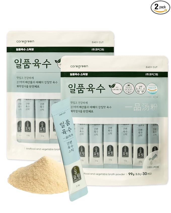 Yorit Instant Korean Seafood & Vegetable Broth Powder, 60 Sticks | 27-Ingredient Umami Stock, No Added MSG; Dissolves Hot or Cold Without Simmering, for Stews, Ramen, Hot Pot & Stir-Fries