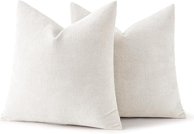 MIULEE Textured Chenille Throw Pillow Covers 18x18 Inch White | Pack of 2 Decorative Soft Throw Pillows, Solid Textured Cushion Covers, Modern Home Decor for Couch Sofa Bedroom Living Room
