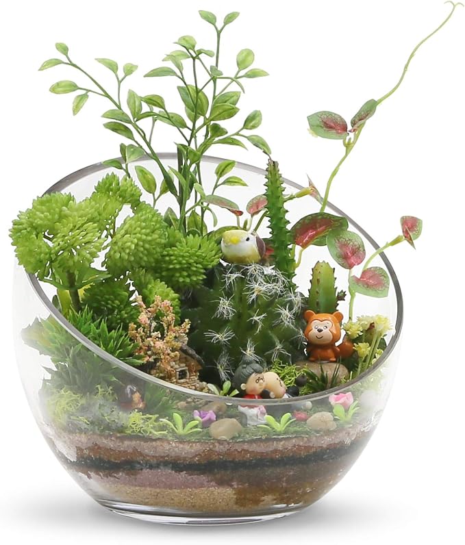 WGVI Clear Slant Cut Bowl Glass Vase, Glass Terrarium, Candy Dish, Glassware, Slant Cut, 7" Width, 6" Height (1 Piece)