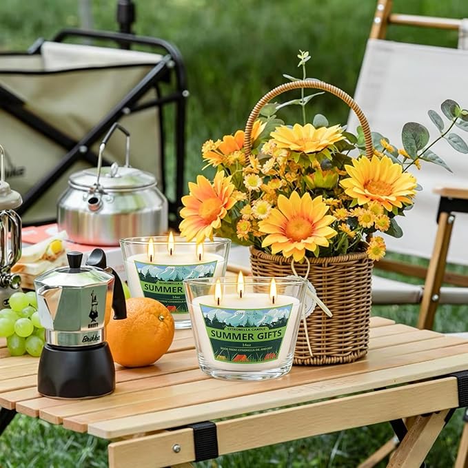 2 Pack 3-Wick Glass Cup Citronella Candles(14oz), Natural Soy Wax Clean Burning & Smokeless,citronella Scented Candle & Outdoor Candle,Camping Bar Counter Yard, Summer Gift.