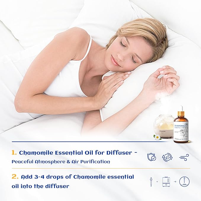 HIQILI 30ML Chamomile Essential Oil, Chamomile Oil for Diffuser, Skin, Soap, Shampoo - 1.01 Fl Oz | Keeping Space Fresh, Relaxing, Can be Used for Skin, Well with Base Materials to Soaps and More -30mL / 1.01 fl oz