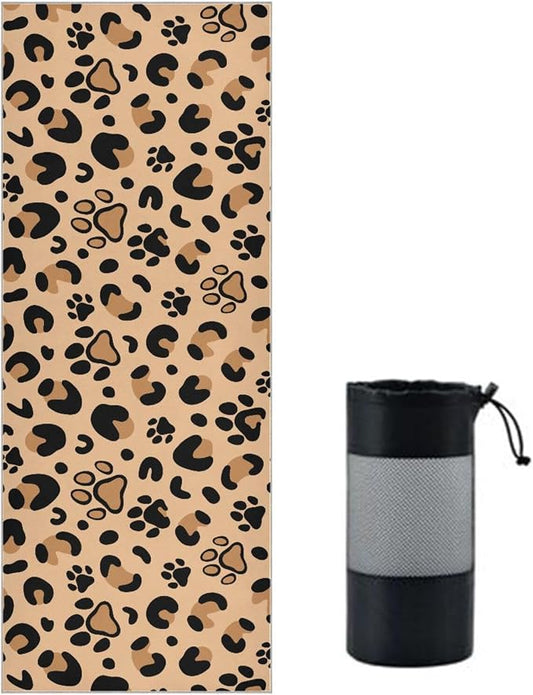 Non Slip Yoga Towel 73 x 27 in Leopard Paw Print Sweat Absorbent Yoga Mat Towel for Hot Yoga, Pilates and Workout
