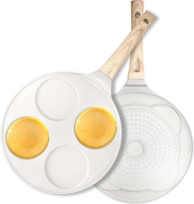 10.5" Pancake Pan Suitable for All Cooktops 4-Cup Pancake Maker 1-Pack | Beige, PFOA Free, 4-Cup, Mini Silver Dollar Gril, Stay-Cool Handle, Mini Pancake Pan