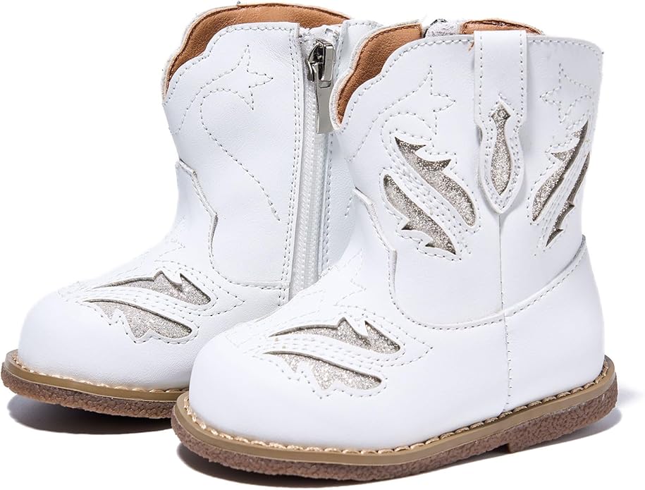 Newsonet Baby Cowboy Cowgirl Boots Infant Western Boots Toddler Boys Girls Round Toe Riding Mid Calf Boots All Seasons for 6 9 12 18 24 Months