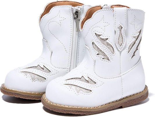 Newsonet Baby Cowboy Cowgirl Boots Infant Western Boots Toddler Boys Girls Round Toe Riding Mid Calf Boots All Seasons for 6 9 12 18 24 Months