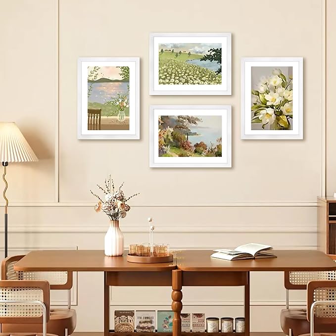 A4 Picture Frame Set of 2, White Photo Frame with HD Plexiglass, Display Pictures 6x8 with Mat or 8.3x11.7 Without Mat Multi Picture Frames Collage for Tabletop or Wall Display
