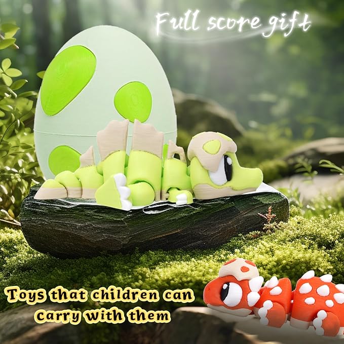 3D Printed Exquisite Dinosaur Egg Toy Model, Fully Articulated 3D Printed Toy. (Green)