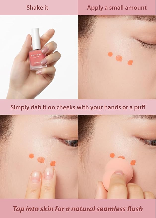 A'PIEU Juicy-Pang Water Blusher [PK02] – Fruity Liquid Blush for Cheeks, Buildable & Blendable Color, Hydrating Dewy Finish with Fruit Extract Blend & Rose Flower Water, 0.31 fl oz