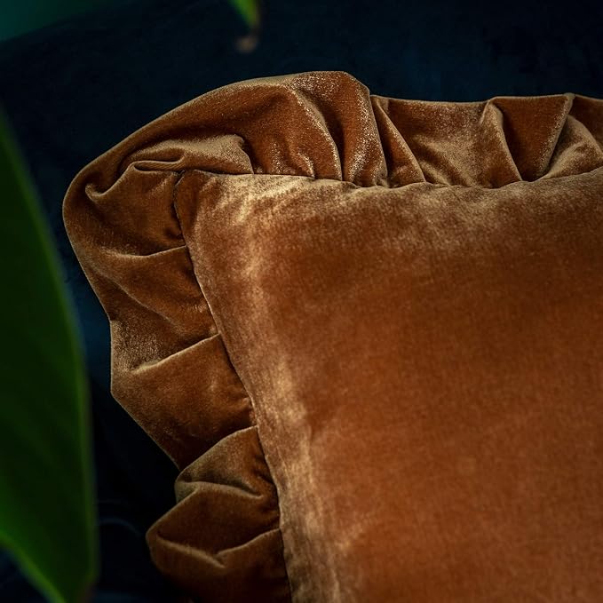 Glory Season Velvet Throw Pillow Cover Soft Decorative Luxurious Solid Square Cushion Case for Sofa Couch Bedroom Farmhouse,Pack of 2, 18 x 18 Inches, Golden Camel
