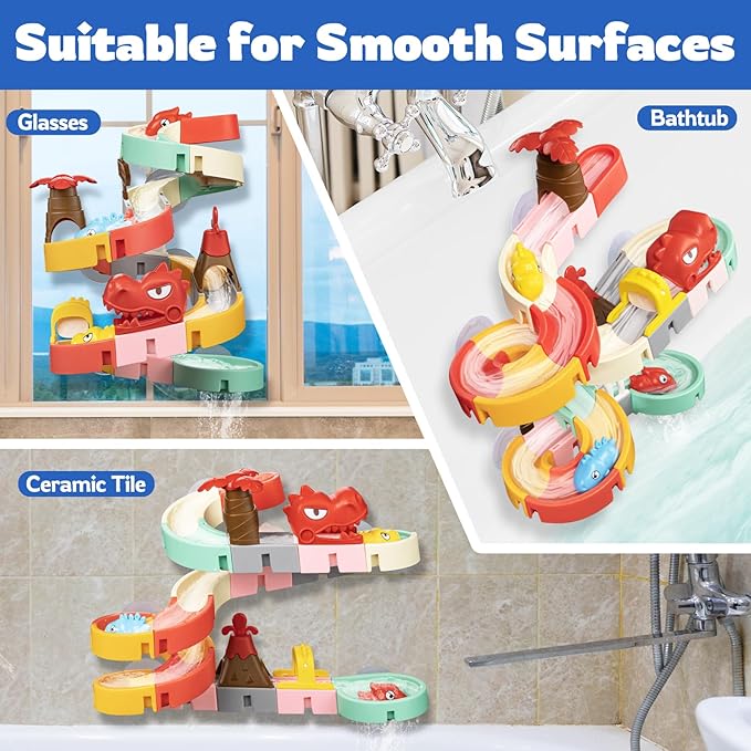 Dinosaur Slide Toys, Toddler Bath Toys for Kids Ages 4-8, DIY Building Kit for Ages 5-7, Bathtub Time Birthday Gifts for Toddler 3 + Year Old (36 PCS)