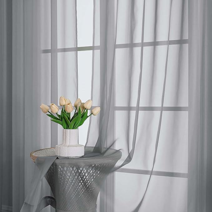 OWENIE Grey Sheer Curtains 72 Inches Long 2 Panels Set, Transparent Voile Sheer Curtain for Living Room Bedroom Window Sliding Glass Door Treatment, 59 x 72 Inch, Grey