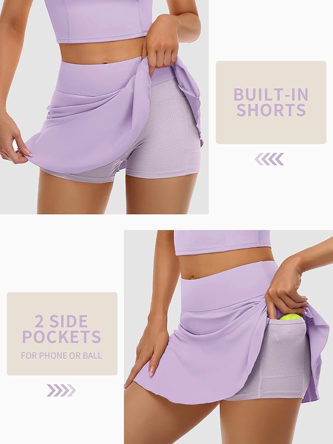ATTRACO Women 2 Piece Tennis Dress with Shorts Golf Skirts with Pockets | Built-in Shorts, 2 Pockets, Racerback, Ruffle, Pickleball, Workout, Activewear, Casual, Sports Outfits