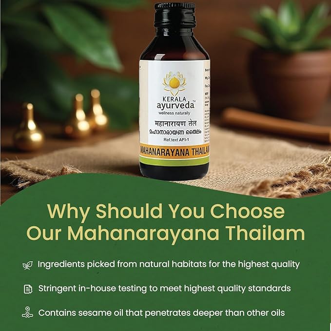 KeralaAyurveda Mahanarayana Thailam | Body Massage Oil for Full Body Relaxation, Joint Mobility & Muscle Relief | 58-Herb Til Oil Infusion for Massage | 200 ml/6.76 Fl Oz
