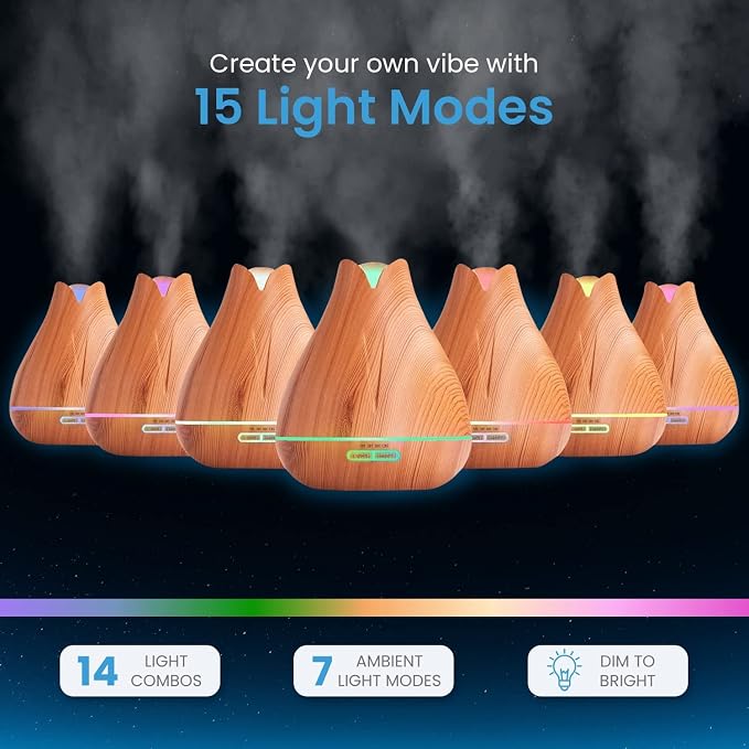 Aromatherapy Essential Oil Diffuser Gift Set with 20 Oils and Rotating Display Stand - 400ml Ultrasonic Diffuser with 20 Essential Plant Oils - 4 Timer & 7 Ambient Light Settings