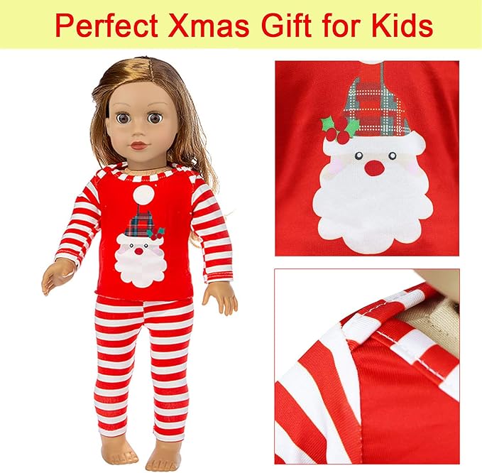 Ecore un 2 Set 18 Inch Doll Christmas Clothes Dress Pajamas Outfits for 18 Inch Girl Doll