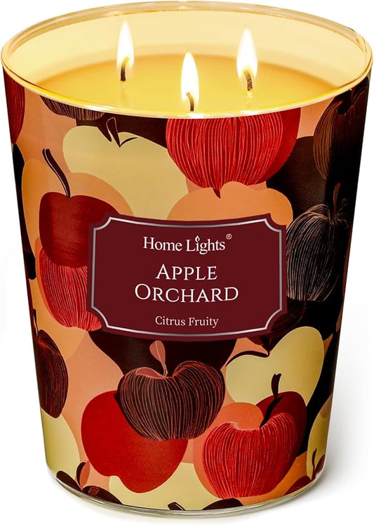 HomeLights Large jar Candle | 3-Wick Long-Lasting Scented Candles, 34oz Natural Soy Wax Candle for Home Scented, Eclectic Mixed Styles Gifts for Women & Men, Apple Orchard