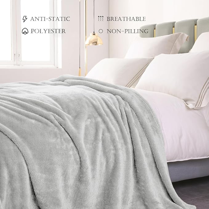 Exclusivo Mezcla Fuzzy Plush Fleece Bed Blanket Queen Size, Light Grey | 90x90 Inches, Super Soft and Cozy Bed Blanket, Fluffy Decorative Bedding for Livingroom, Bedroom, All Season