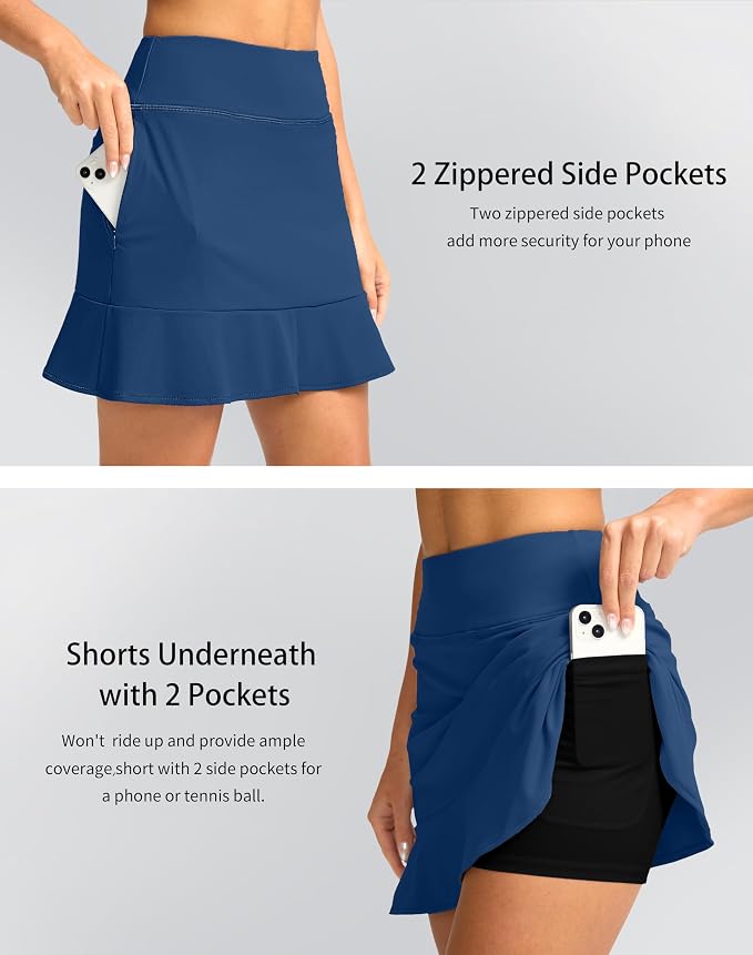 16" Golf Skorts for Women with 5 Pockets | Athletic, Tennis Skirt, High Waisted, Pickleball, Travel, Casual, Lightweight, Ruffle Summer Skirt, with Shorts