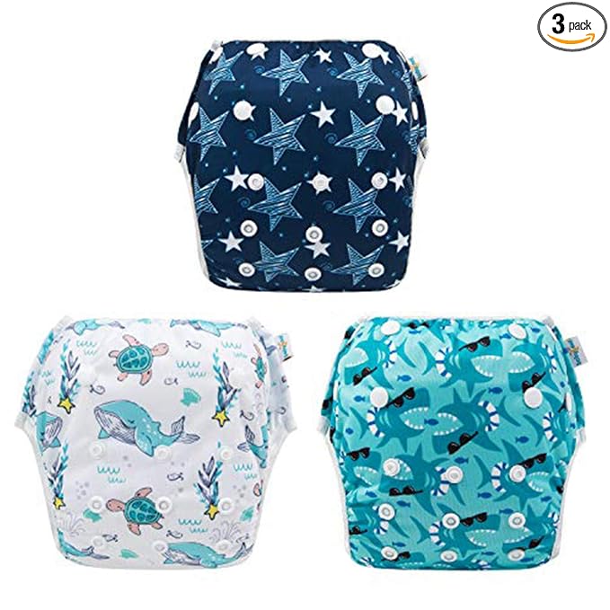 Babygoal Baby & Toddler Boy and Girl Swim Diapers, Reusable Adjustable Washable One Size Fits 6M-3T Gifts and Swimming Lessons 3 Pack 3ZSD07